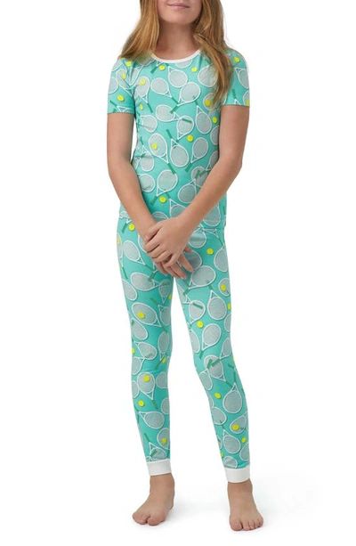 Shop Bedhead Pajamas Kids' Print Fitted Stretch Organic Cotton Two-piece Pajamas In Tennis Club