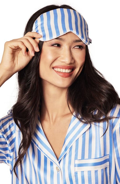 Petite Plume Mulberry Azure Stripe Silk Sleep Mask In Blue