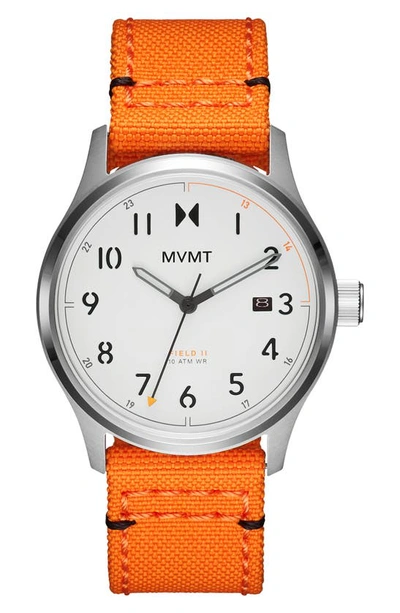 Shop Mvmt Watches Field Ii Nylon Strap Watch, 42.5mm In Orange/white