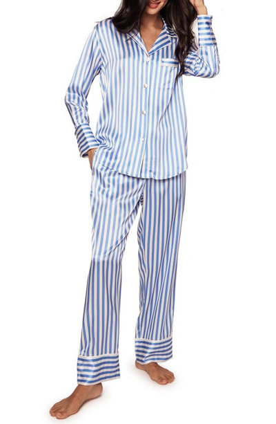 Shop Petite Plume Stripe Mulberry Silk Pajamas In Blue