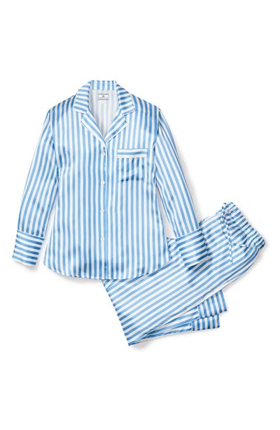 Shop Petite Plume Stripe Mulberry Silk Pajamas In Blue