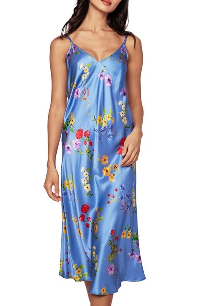 Shop Petite Plume Brilliant Botanical Mulberry Silk Nightgown In Blue