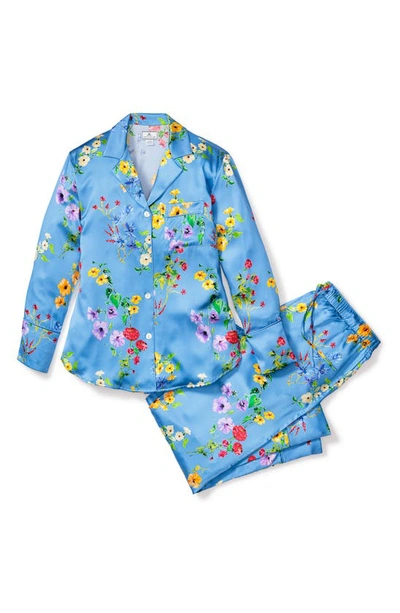 Shop Petite Plume Brilliant Botanical Mulberry Silk Pajamas In Blue