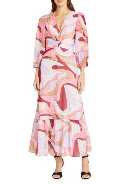 Shop Donna Morgan For Maggy Balloon Sleeve Maxi Dress In Pink Multi