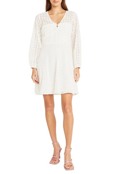 Shop Donna Morgan For Maggy Long Sleeve Cotton Eyelet Minidress In Ivory