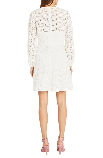Shop Donna Morgan For Maggy Long Sleeve Cotton Eyelet Minidress In Ivory