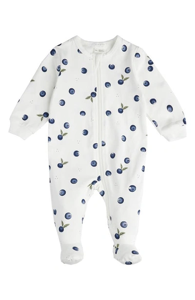 Shop Firsts By Petit Lem Blueberry Print Organic Cotton Fitted One-piece Pajamas In Off White
