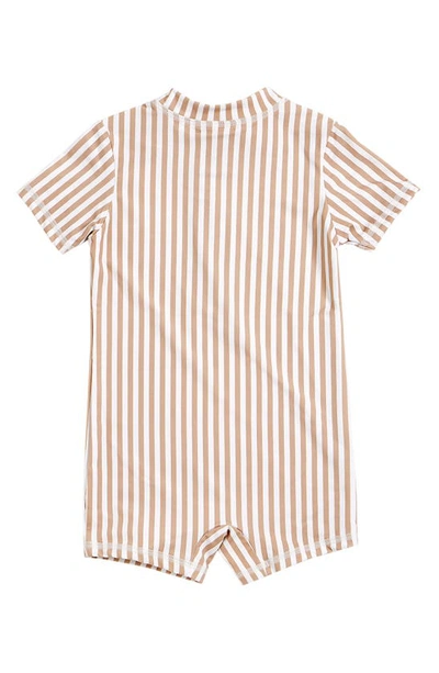 Shop Petit Lem Stripe Short Sleeve One-piece Rashguard Swimsuit In Sand