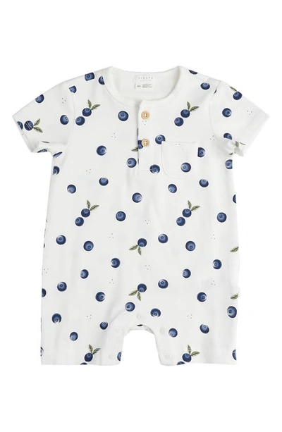 Shop Firsts By Petit Lem Blueberry Print Henley Romper In Off White