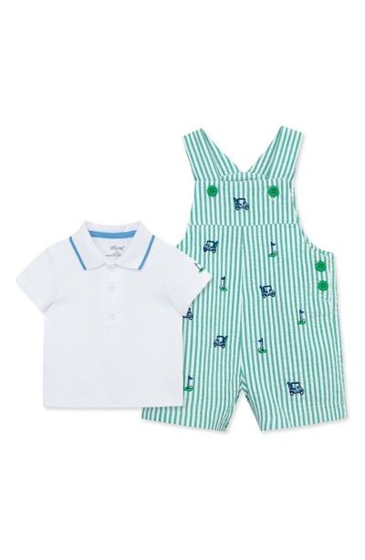 Shop Little Me Cotton Polo & Golf Embroidered Shortalls Set In Green