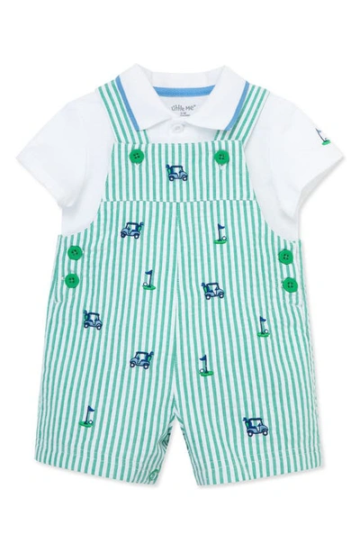 Shop Little Me Cotton Polo & Golf Embroidered Shortalls Set In Green