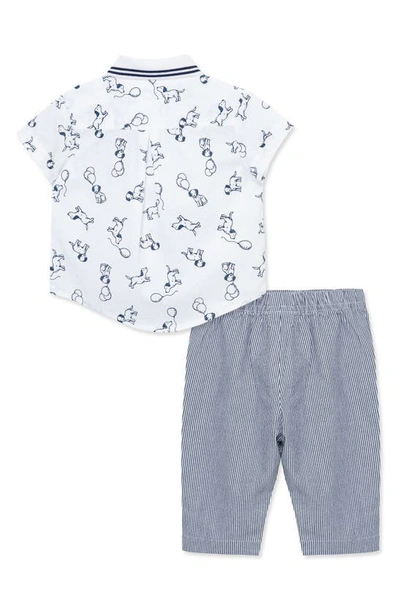 Shop Little Me Puppies Short Sleeve Cotton Button-up Shirt & Pants Set In Blue