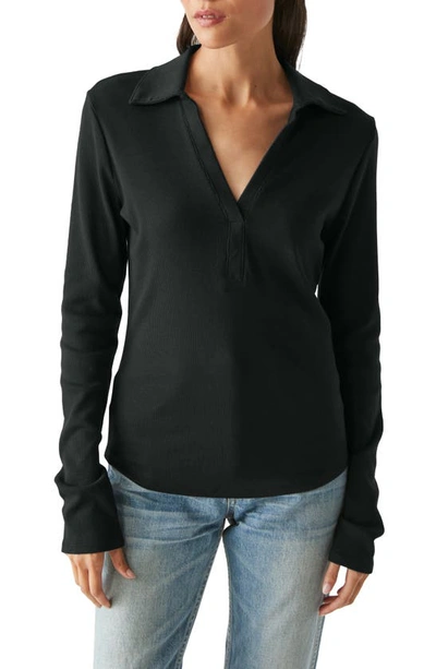 Shop Michael Stars Bleu Collar Long Sleeve Knit Top In Black