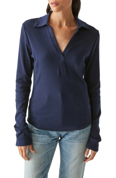 Shop Michael Stars Bleu Collar Long Sleeve Knit Top In Nocturnal