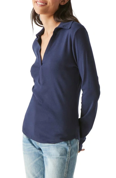 Shop Michael Stars Bleu Collar Long Sleeve Knit Top In Nocturnal