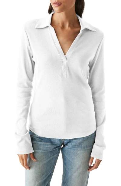 Shop Michael Stars Bleu Collar Long Sleeve Knit Top In White