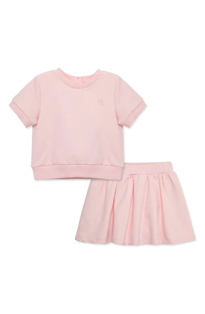 Shop Little Me Short Sleeve Stretch Organic Cotton Sweatshirt & Skort Set In Pink