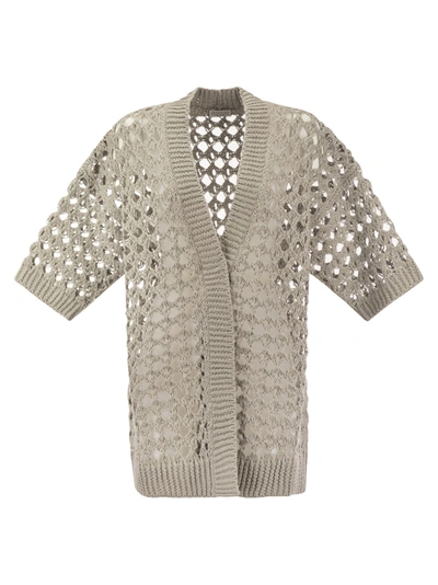 Shop Brunello Cucinelli Jute And Cotton Mesh Cardigan