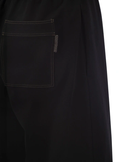 Shop Brunello Cucinelli Light Stretch Cotton Fleece Trousers With Shiny Tab