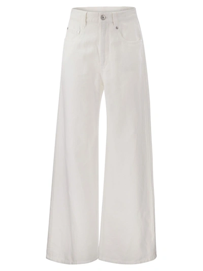 Shop Brunello Cucinelli Relaxed Trousers In Garment Dyed Cotton Linen Cover Up