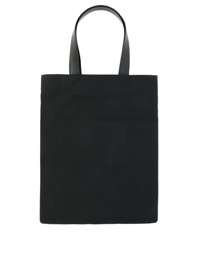 Jil Sander Logo Print Cotton-linen Blend Tote Bag In Black