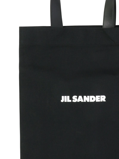 Jil Sander Logo Print Cotton-linen Blend Tote Bag In Black
