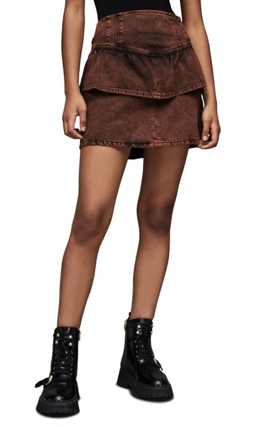 Shop Allsaints Andy Tiered Denim Skirt In Acid Brown