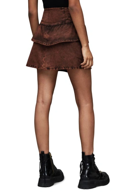 Allsaints Andy Tiered Denim Skirt In Acid Brown