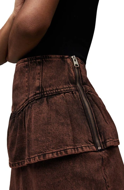 Allsaints Andy Tiered Denim Skirt In Acid Brown