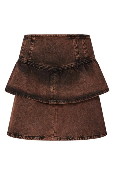 Allsaints Andy Tiered Denim Skirt In Acid Brown