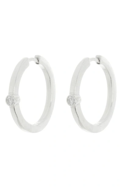 Shop Meshmerise Bezel Set Diamond Hoop Earrings In Silver