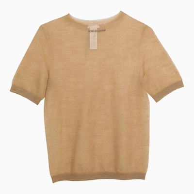 Shop Acne Studios Caramel Beige Trasparent Sweater In Wool Blend Women In Cream