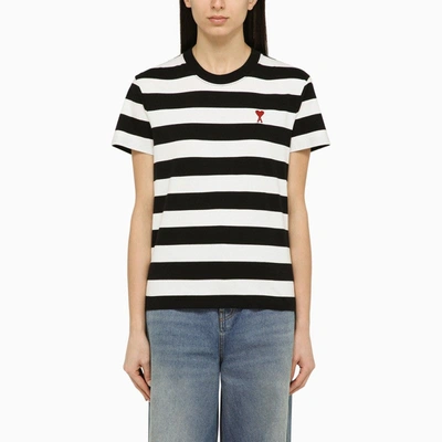 Shop Ami Alexandre Mattiussi Ami Paris Ami De Coeur Striped Black/white T-shirt Women