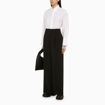 Shop Ami Alexandre Mattiussi Ami Paris Black/chalk Wool Pinstripe Trousers Women