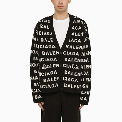 Shop Balenciaga Allover Black And White Logo Cardigan Men