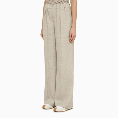 Shop Brunello Cucinelli Light Grey Linen Wide Trousers Women In Gray