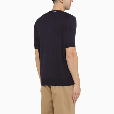 Shop Brunello Cucinelli Navy Blue Short Sleeves Sweater In Cotton Men