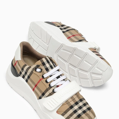 Shop Burberry Check Pattern Leather Sneaker Women In Cream