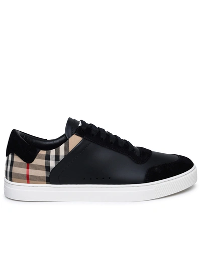 Shop Burberry Man  'stevie' Black Leather Sneakers