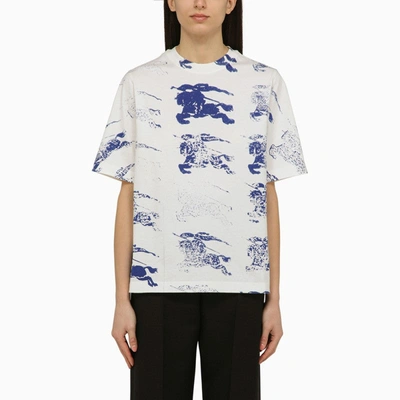 Shop Burberry White/blue Cotton T-shirt With Logo Women