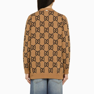 Shop Gucci Reversible Camel/blue Wool Cardigan Women In Brown