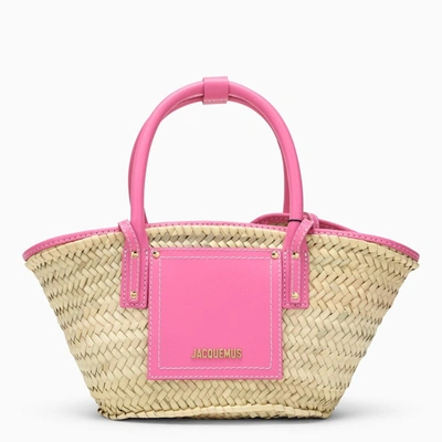 Shop Jacquemus Le Petit Panier Soli Pink Raffia Bag Women