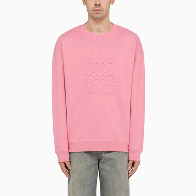 Shop Loewe Crew-neck Sweatshirt With Anagram Candy Pink Men