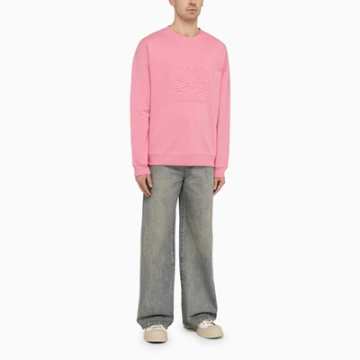Shop Loewe Crew-neck Sweatshirt With Anagram Candy Pink Men