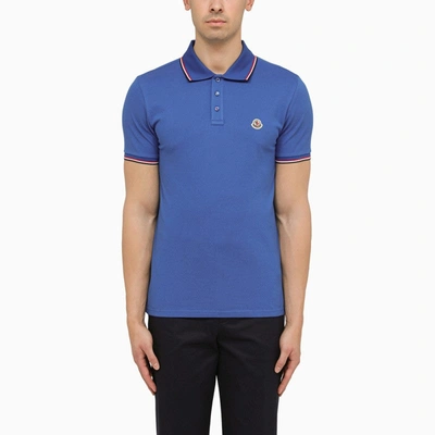 Shop Moncler Blue Cotton Polo Shirt With Logo Men In Black