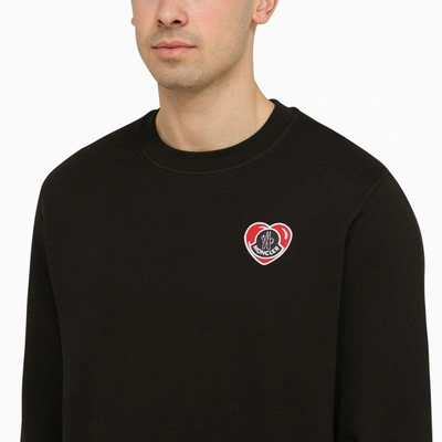 Shop Moncler Black Cotton Crewneck Sweatshirt With Logo Patch Men In White