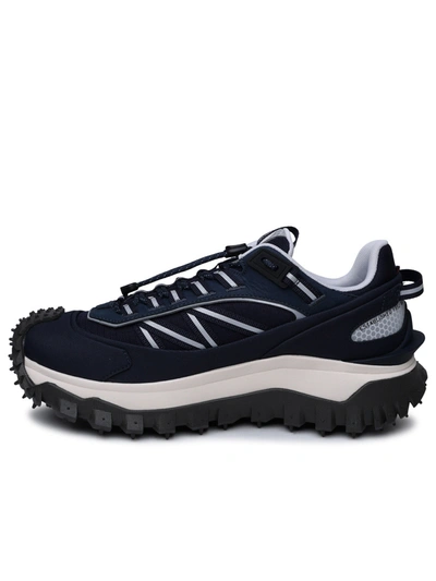 Shop Moncler Man  Blue Leather Blend Sneakers