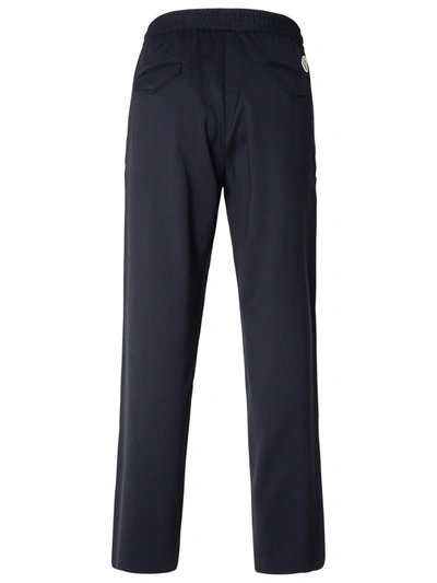 Shop Moncler Man  Navy Virgin Wool Blend Sporty Pants In Blue