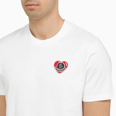 Shop Moncler White Cotton T-shirt With Logo Patch Men