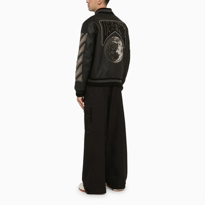 Shop Off-white Black Leather Bomber Jacket With Patches Men